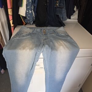 Light Blue Women's Jeans with Triple Button Detail